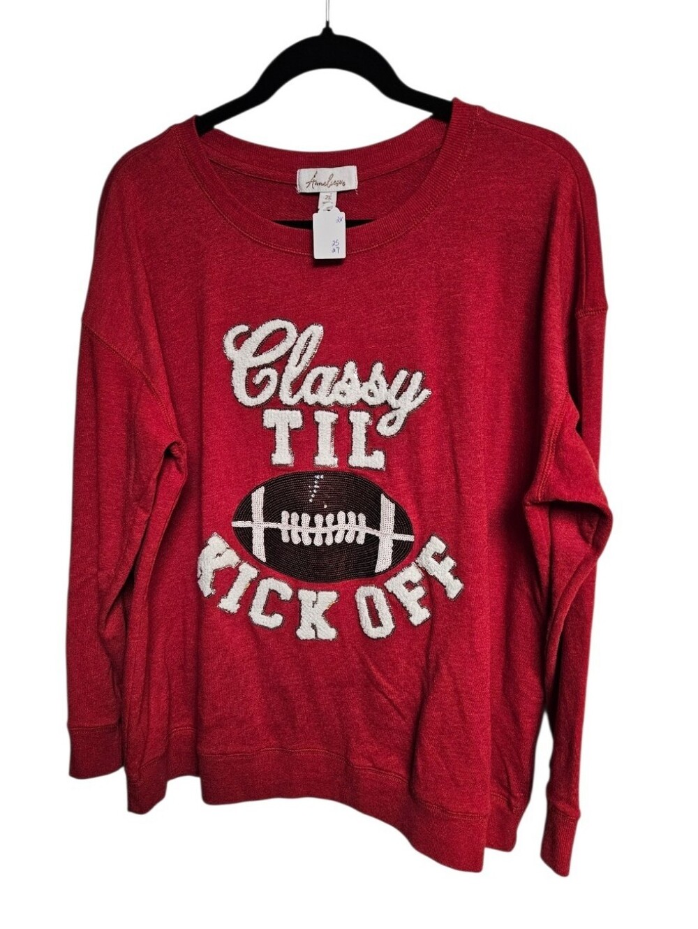 Red 'Classy Til Kick Off' Sequin Football Sweatshirt